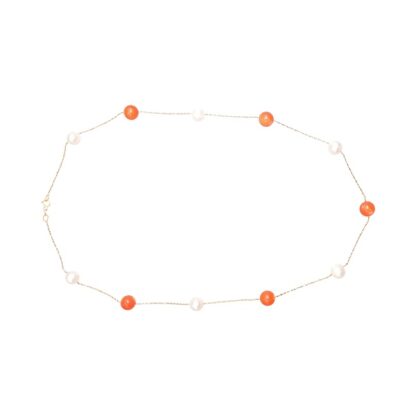 Tin Cup - Red-Orange Coral and White Pearl Necklace - Available in 16 and 18 Inch - Image 4