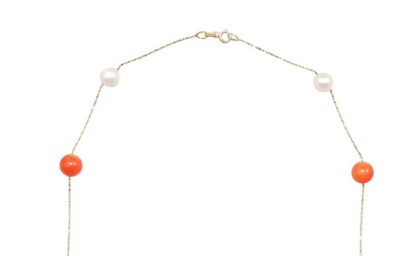 Tin Cup - Red-Orange Coral and White Pearl Necklace - Available in 16 and 18 Inch - Image 2