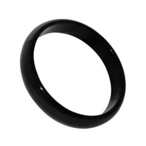 Black circular bangle on white background.