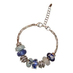 Bracelet with blue and silver decorative beads.