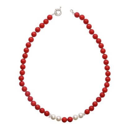 Pearl and Red Coral with Crystal Necklace - Image 2