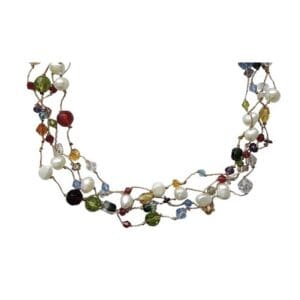 Colorful beaded necklace with assorted gemstones.