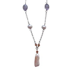 Necklace with pearls and gemstone beads.