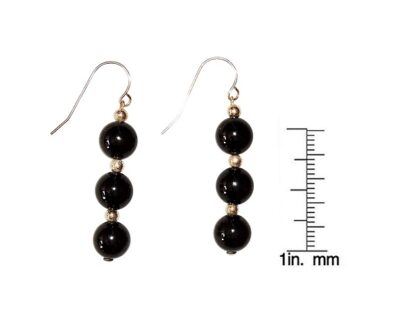 Black Oval Jade Dangling Earrings - Image 2