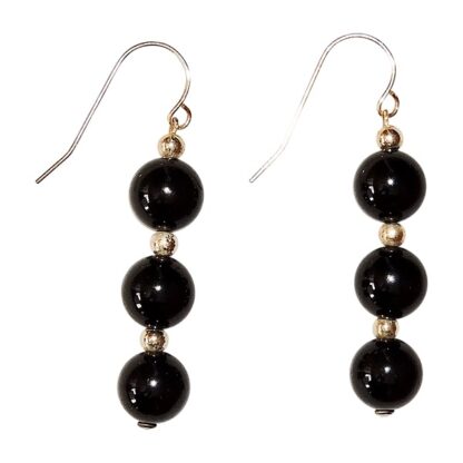 Black Oval Jade Dangling Earrings - Image 3