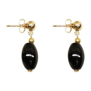 Gold and black oval drop earrings.