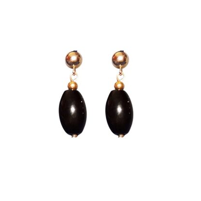 Black Oval Jade Earrings - Image 2