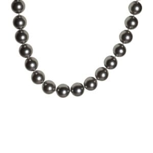 Black pearl necklace on white background.