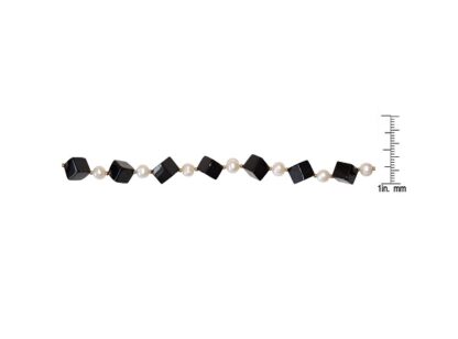 Black Cube Onyx and Potato Pearl Necklace with Gold Bead - Image 3