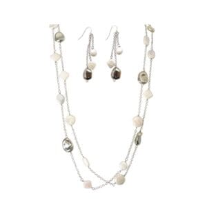 Necklace and earrings with white stones.
