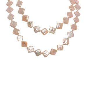 Two strands of square-shaped pearl beads.