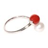 Red Coral and Pearl on Silver Band Ring Size 6