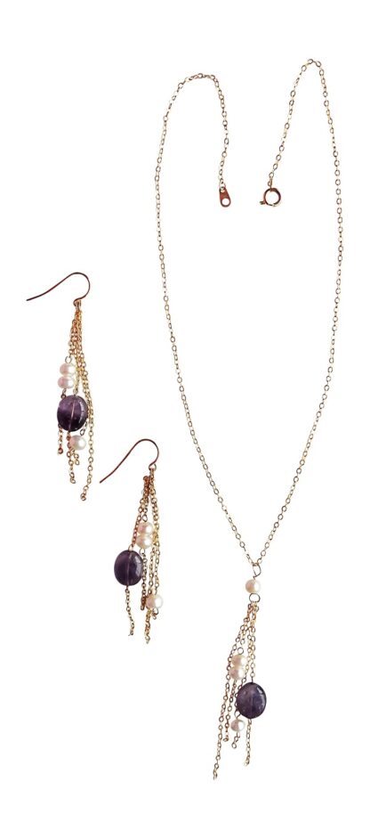 Pearl with Amethyst Necklace and Earring Set - Image 5