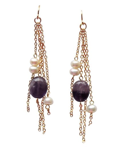 Pearl with Amethyst Necklace and Earring Set - Image 2