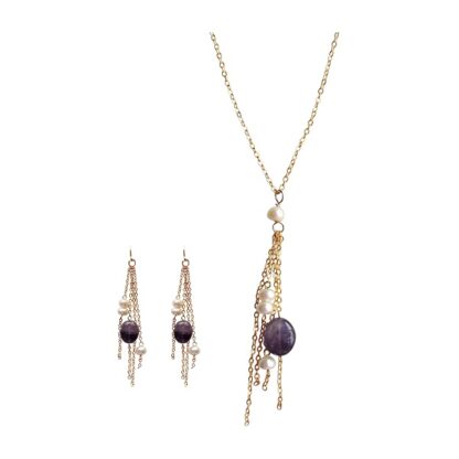 Pearl with Amethyst Necklace and Earring Set