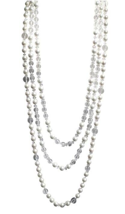 White Mother of Pearl with Crystal 3-Strand Necklace - Image 2