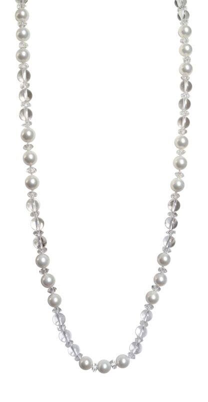 White Mother of Pearl with Crystal 3-Strand Necklace - Image 3