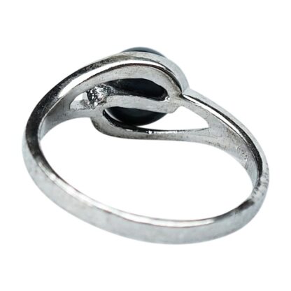 Black Pearl Ring on Silver Band - Image 3