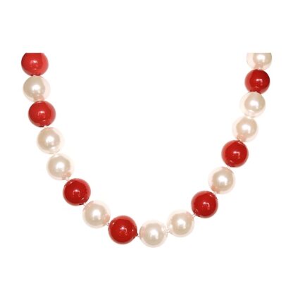 Mother of Pearl Necklace - Red Coral and White Pearl - Avail in 16 or 18 Inch Lengths