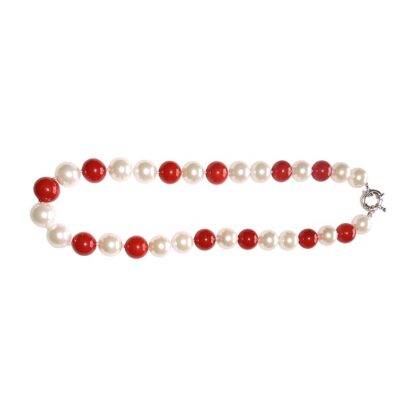 Mother of Pearl Necklace - Red Coral and White Pearl - Avail in 16 or 18 Inch Lengths - Image 2