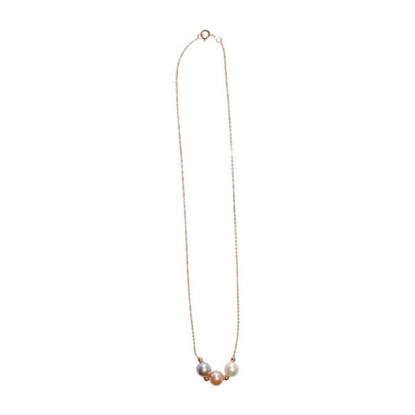3 Multi-Color Pearls on Gold Chain - Image 2