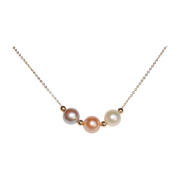 3 Multi-Color Pearls on Gold Chain