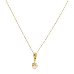 Gold necklace with pearl pendant.