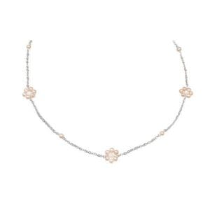 Silver necklace with pearl clusters design.