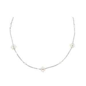 Silver necklace with pearl accents.