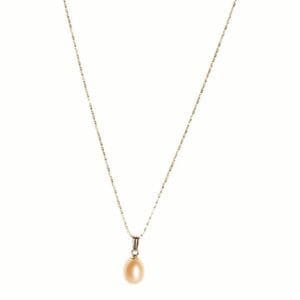 Gold necklace with a pearl pendant.