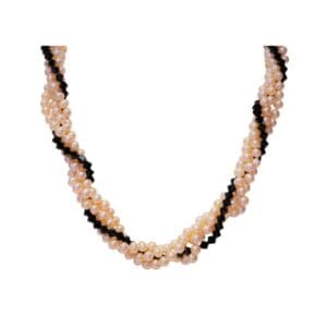 Pearl and black bead twisted necklace.