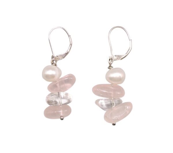 Chunky Rose Quartz and Pearl Earrings - Image 2
