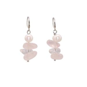 Pink stone and pearl dangle earrings.