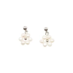 Pearl flower earrings with silver studs.