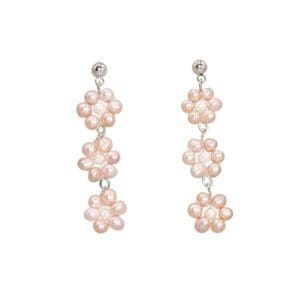 Pink pearl flower drop earrings.