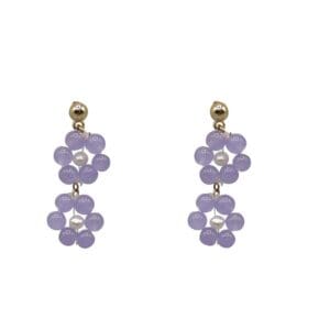 Purple beaded floral drop earrings.