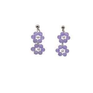Purple beaded earrings with silver studs.
