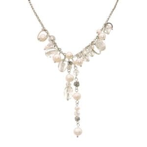 Elegant pearl and crystal pendant necklace.