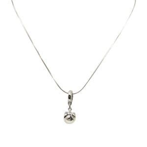 Silver necklace with small bell pendant.