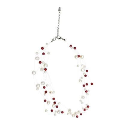 Red Coral with White Pearl Illusion Necklace - Image 2