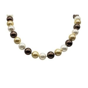 Multicolor pearl necklace on white background.
