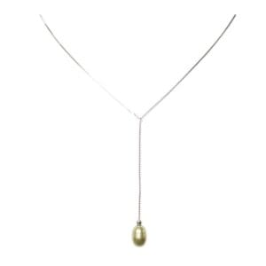 Elegant necklace with a single pearl pendant.