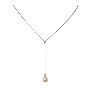 Teardrop - Peach Teardrop Pearl on Silver Lariat