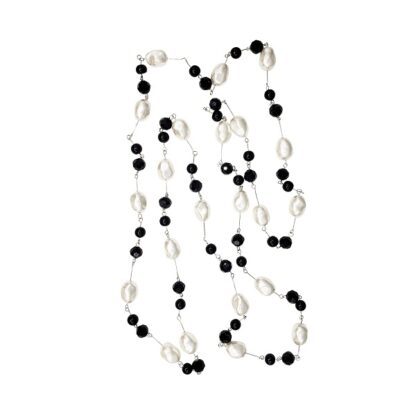 Black Jade, Black Crystal and White Baroque Pearl Necklace and Earring Set - Image 7