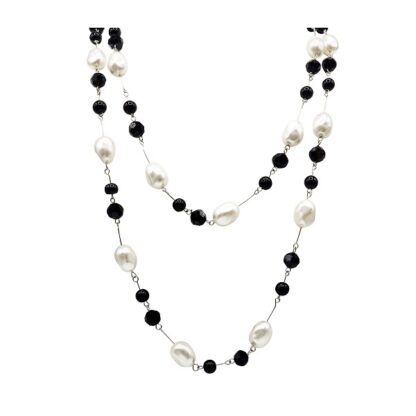 Black Jade, Black Crystal and White Baroque Pearl Necklace and Earring Set - Image 4