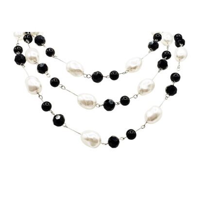 Black Jade, Black Crystal and White Baroque Pearl Necklace and Earring Set - Image 3