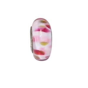Colorful glass bead with pink and green.