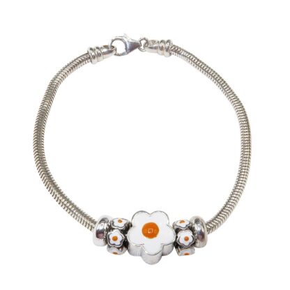 Daisy Themed Charm Bracelet on Silver Snake Chain