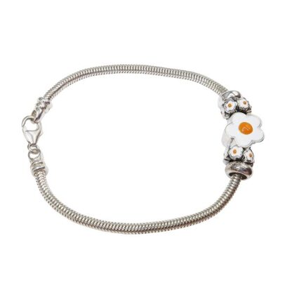 Daisy Themed Charm Bracelet on Silver Snake Chain - Image 2