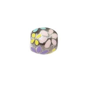 Colorful floral-patterned metal bead.